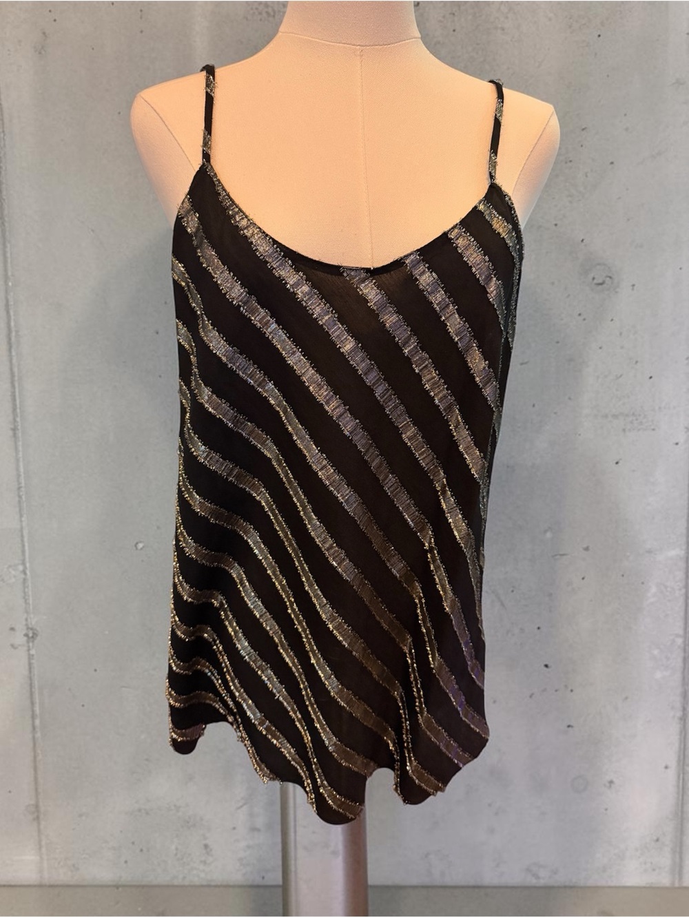 NWT Black & Gold Metallic Stripe Cami Tank Top